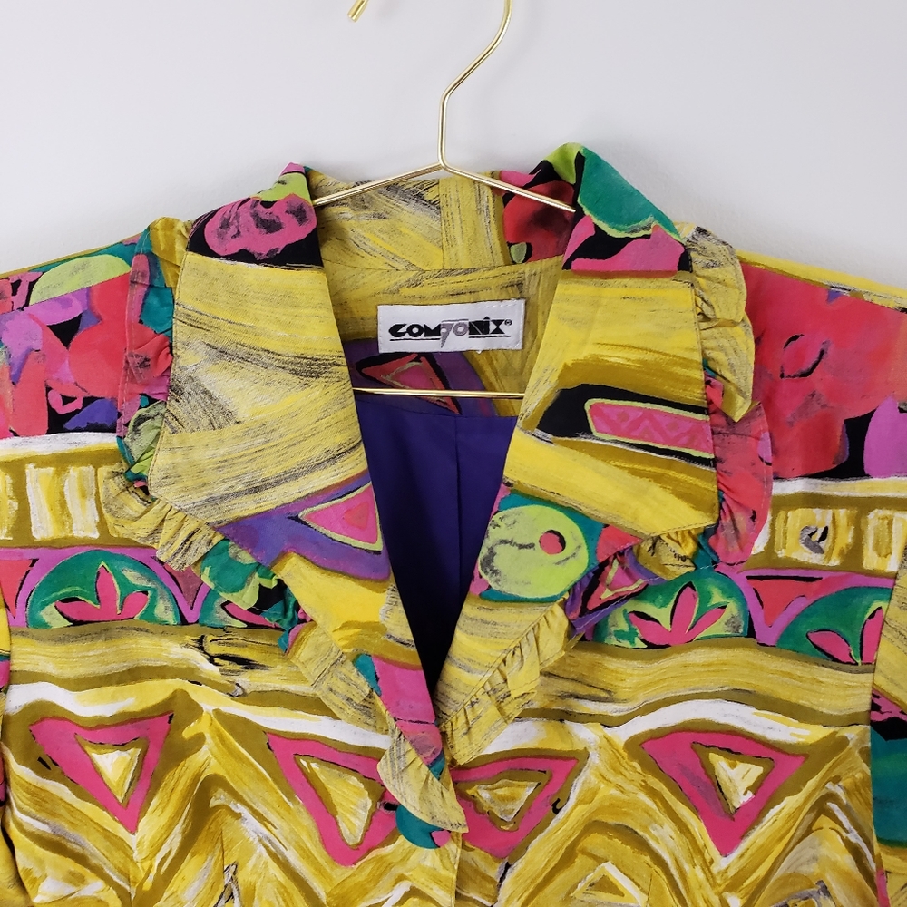 Vintage 90s Fun Artistic Yellow Blazer M - Picture 5 of 8